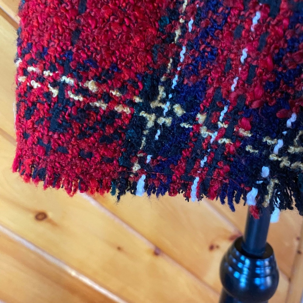 ZARA Plaid Tweed Jacket Red Black Fringe Shacket Textured Bright Boucle - Picture 7 of 9